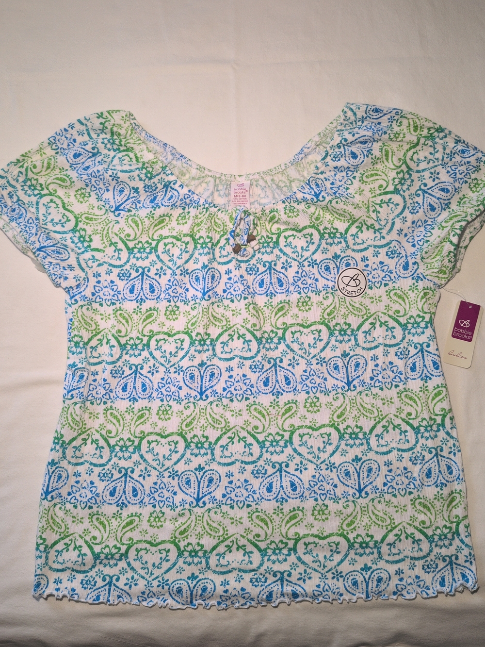 Vintage Bobbie Brooks Blue & Green Paisley Short Sleeve Tunic
